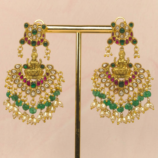 Antique laxmi jadau kundan Chandbali earrings