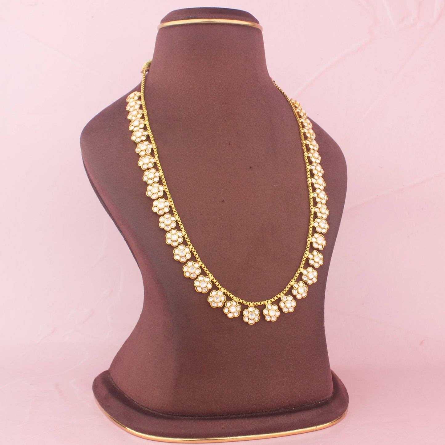Floral Design Moissanite Polki Long Necklace