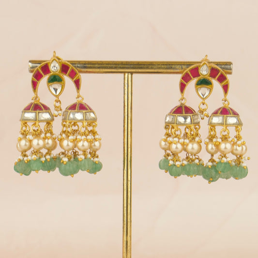 Unique 2 Butta Jadau Kundan Jhumki Earrings