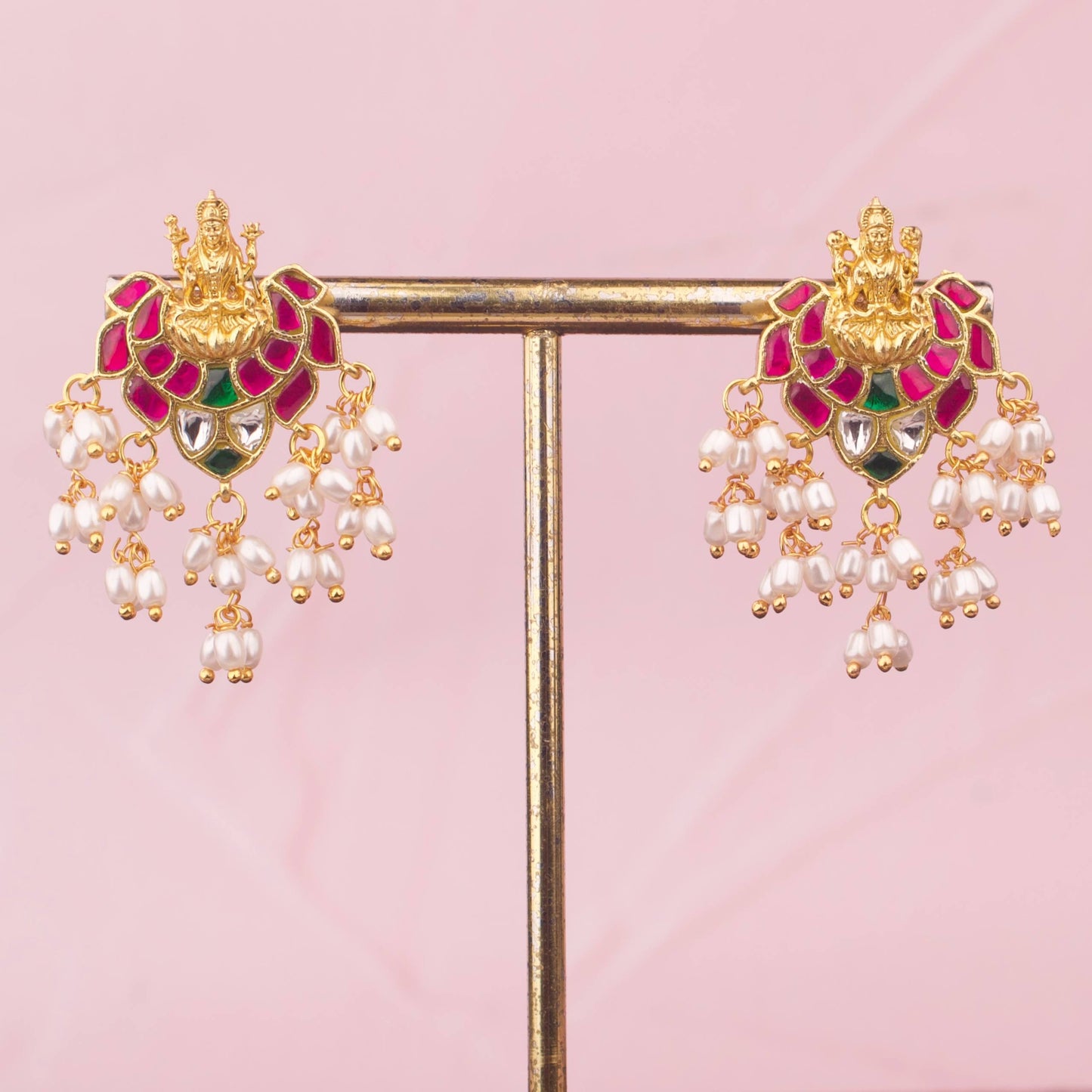 Grand Jadau Kundan Necklace Set With Pearl Hangings With Matching Earrings