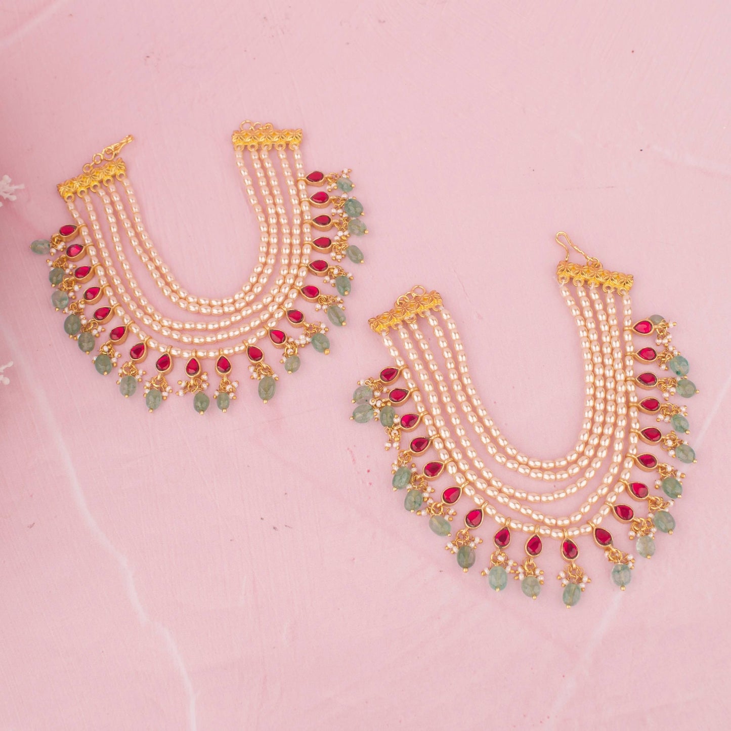 Elegant Jadau Kundan Champasaralu With Green Hangings