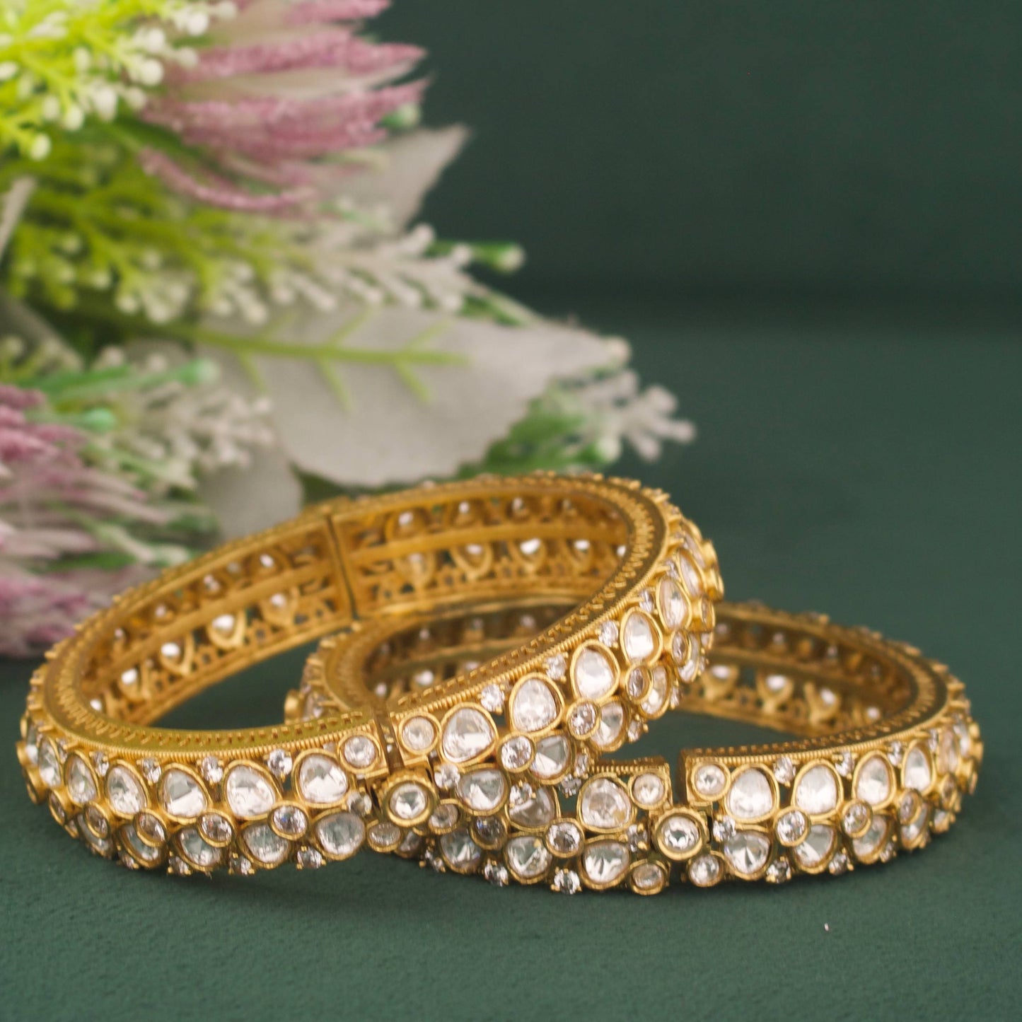 Elegant Floral Design Polki Bangles