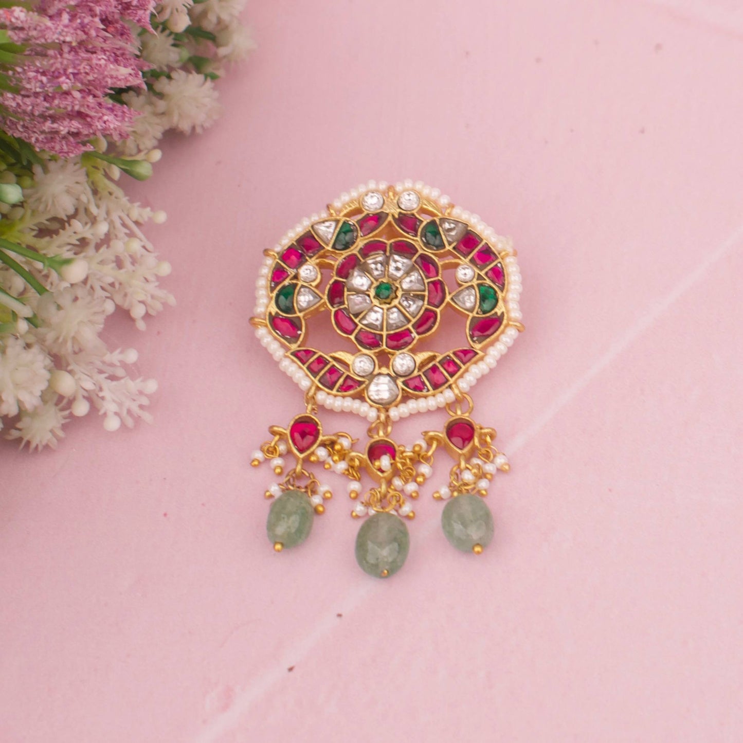 Radiant Floral Wheel Jadau Kundan Petite Pendant