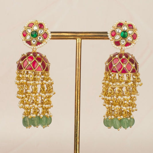 Jadau Kundan Pearl Layer Jhumka Earrings