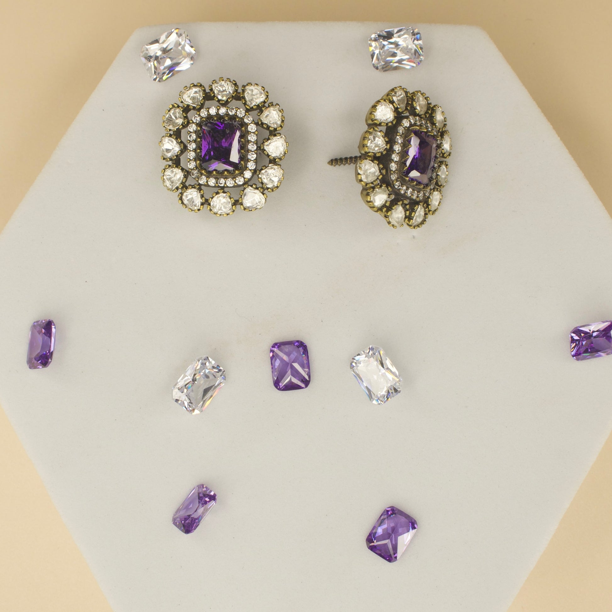 Exquisite Victorian Finish Studs with Polki and Amethyst Stones with High Quality Victorian finish