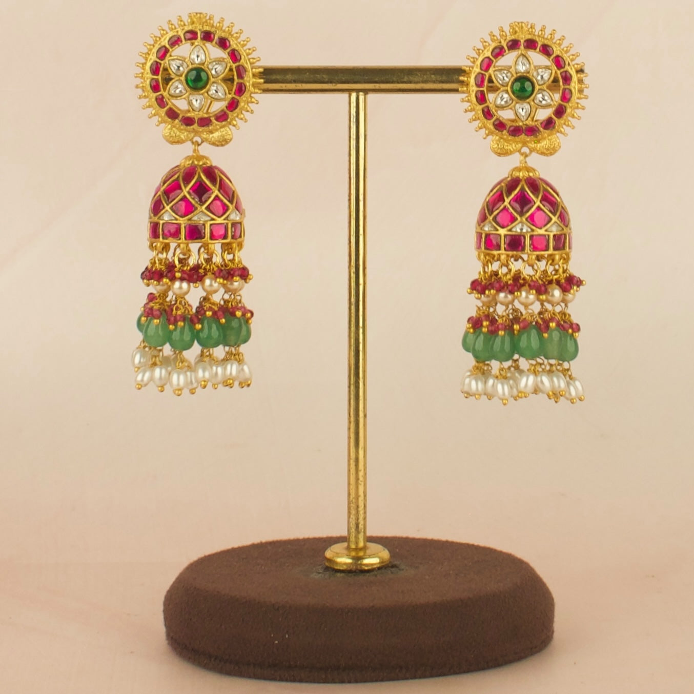 Dazzling Floral Design Jadau Kundan Jhumki with Guttapusalu