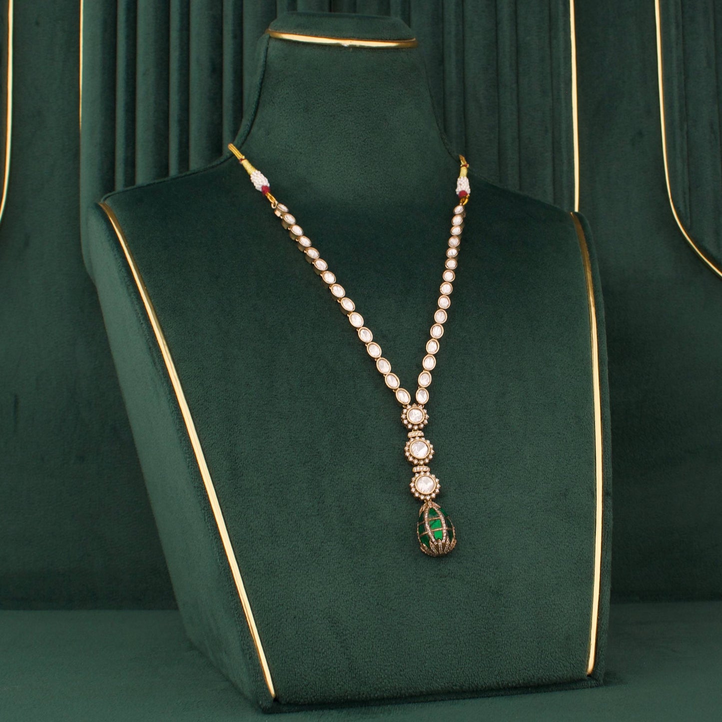 Minimal Polki Drop Necklace Set With Matching Earrings