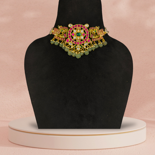 Gold Plated Jadau Kundan Choker Necklace with pearls