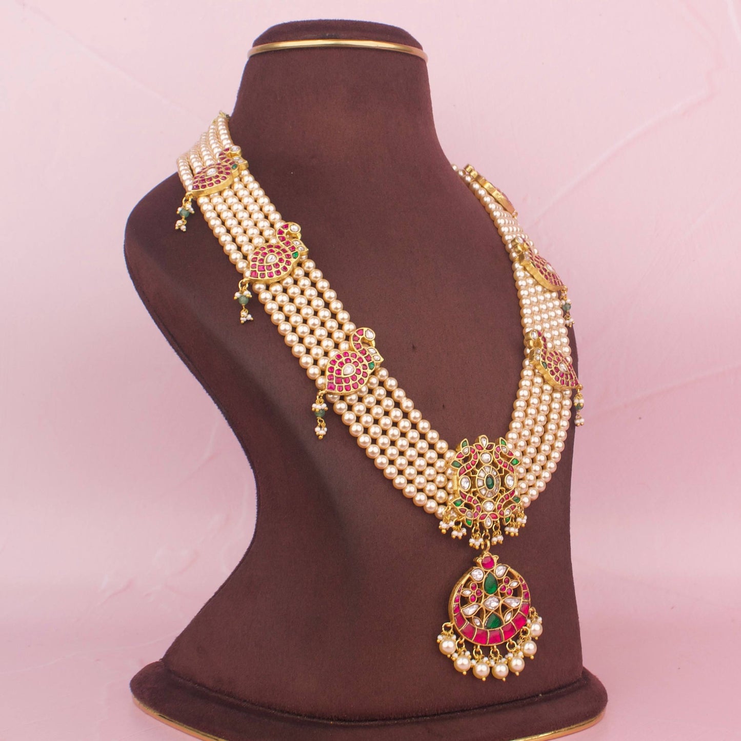 Grand Jadau Kundan Pearl Haram With Kundan Side Lockets