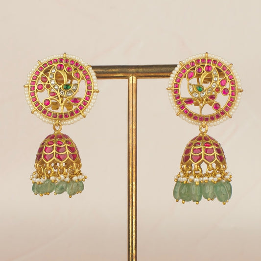 Peacock Studded Jadau Kundan Jhumka Earrings