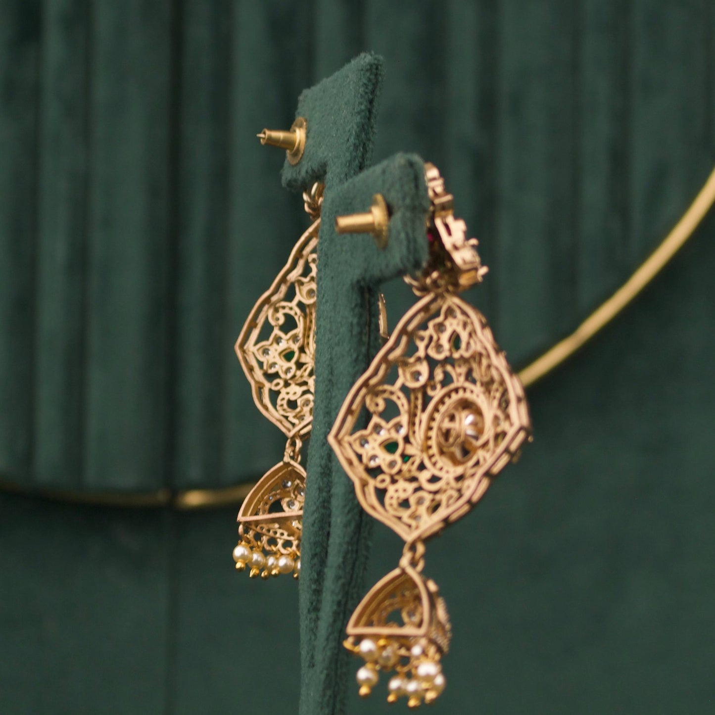 Elegant Victorian Polki Necklace Set With Jhumki Drops