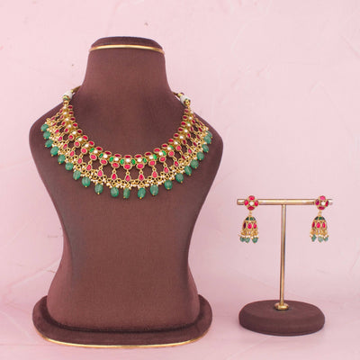 Ethnic Jadau Kundan Necklace Set With Layered Design And Jhumkas