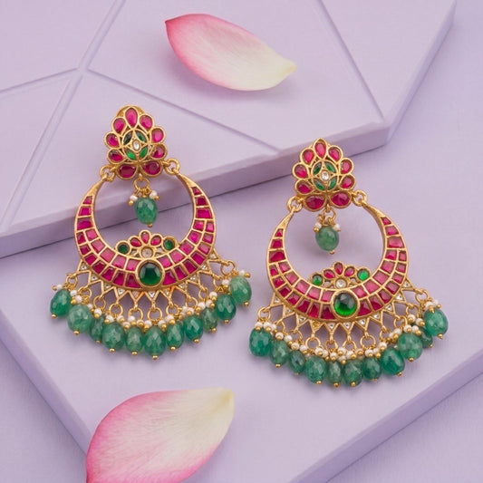 Dazzling Tilak Studded Jadau Kundan Chandbali Earrings