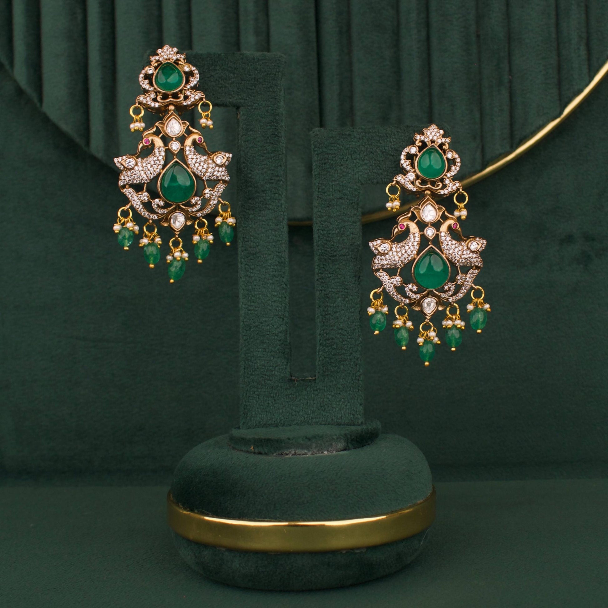 Stylish Designer Fusion Moissanite Polki Necklace With Matching Earrings