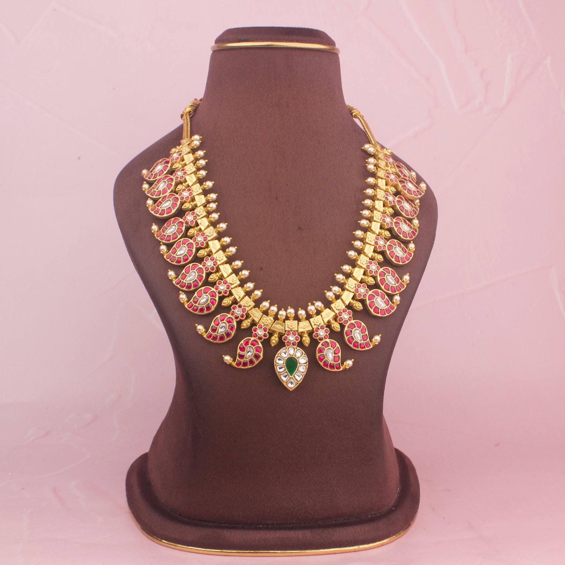 Majestic Jadau Kundan Mango Necklace - Premium Indian Ethnic Jewelry | Dulhan Jewels