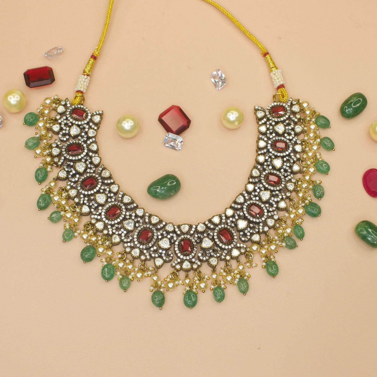 Radiant Victorian Necklace Set with Zircon & Pearls