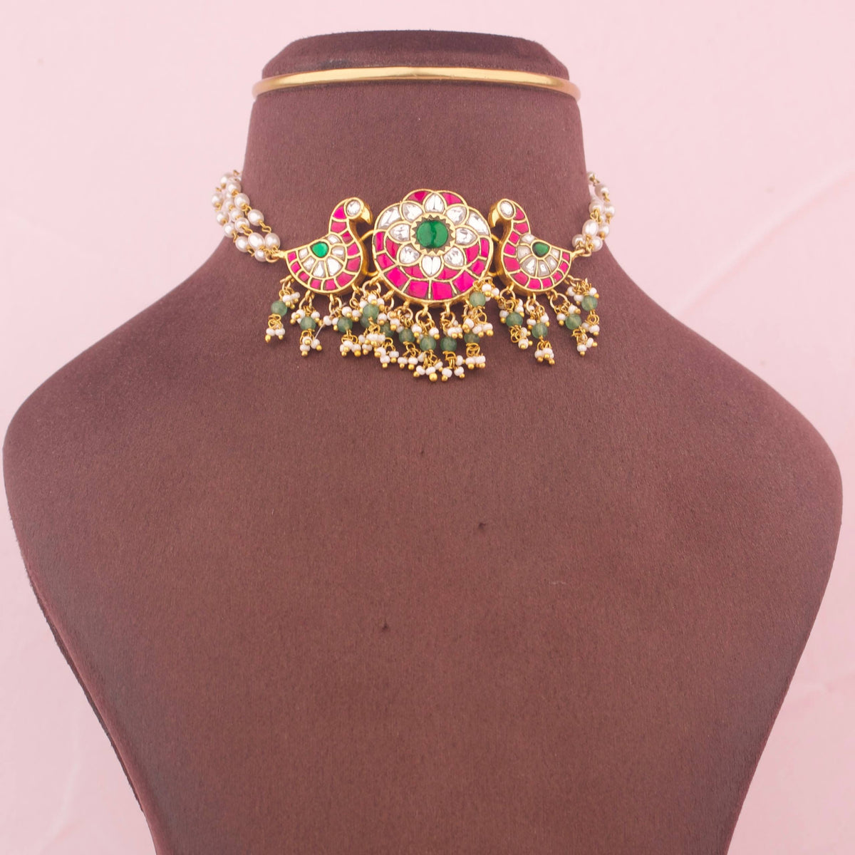 Ethnic Jadau Kundan Choker With Pearl And Bead Drops