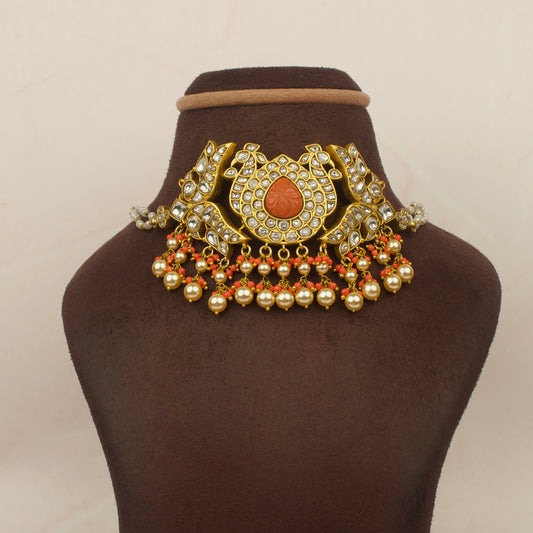 Grand Lotus-Inspired Jadau Kundan Choker with Coral Accents