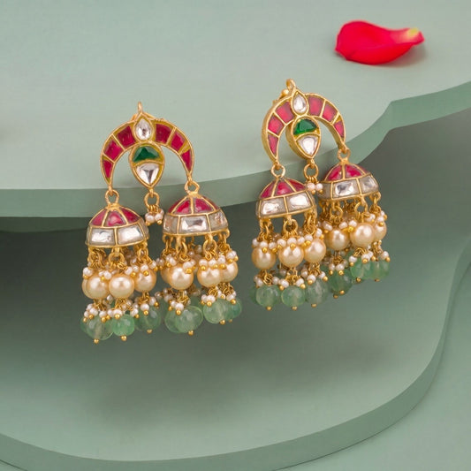 Unique 2 Butta Jadau Kundan Jhumki Earrings