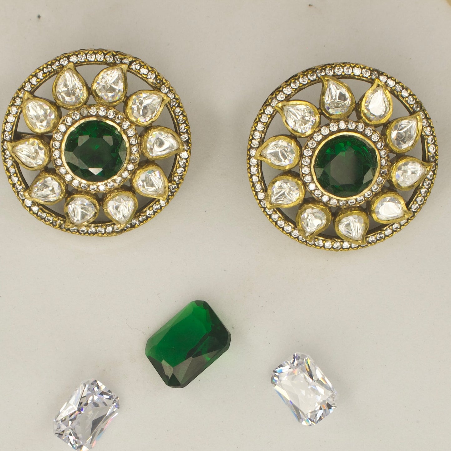 Big size Victorian finish polki studs with high quality victorian finish . Available in Red, Green & Purple