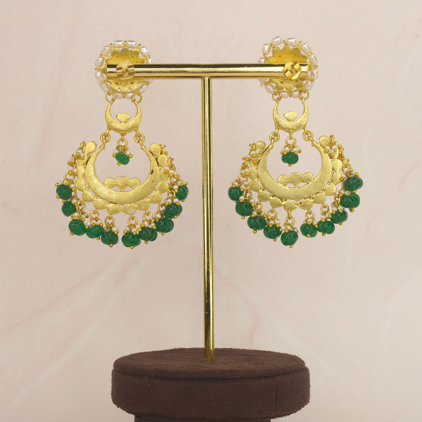 Bridal jadau Kundan Chandbali earrings with 22k gold plating