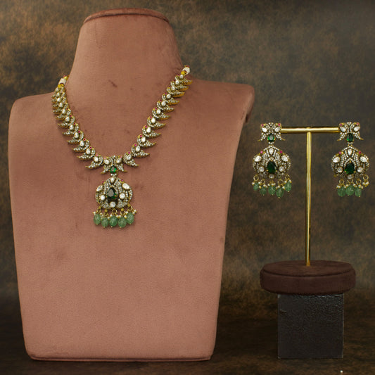 Peacock design Victorian finish polki necklace set