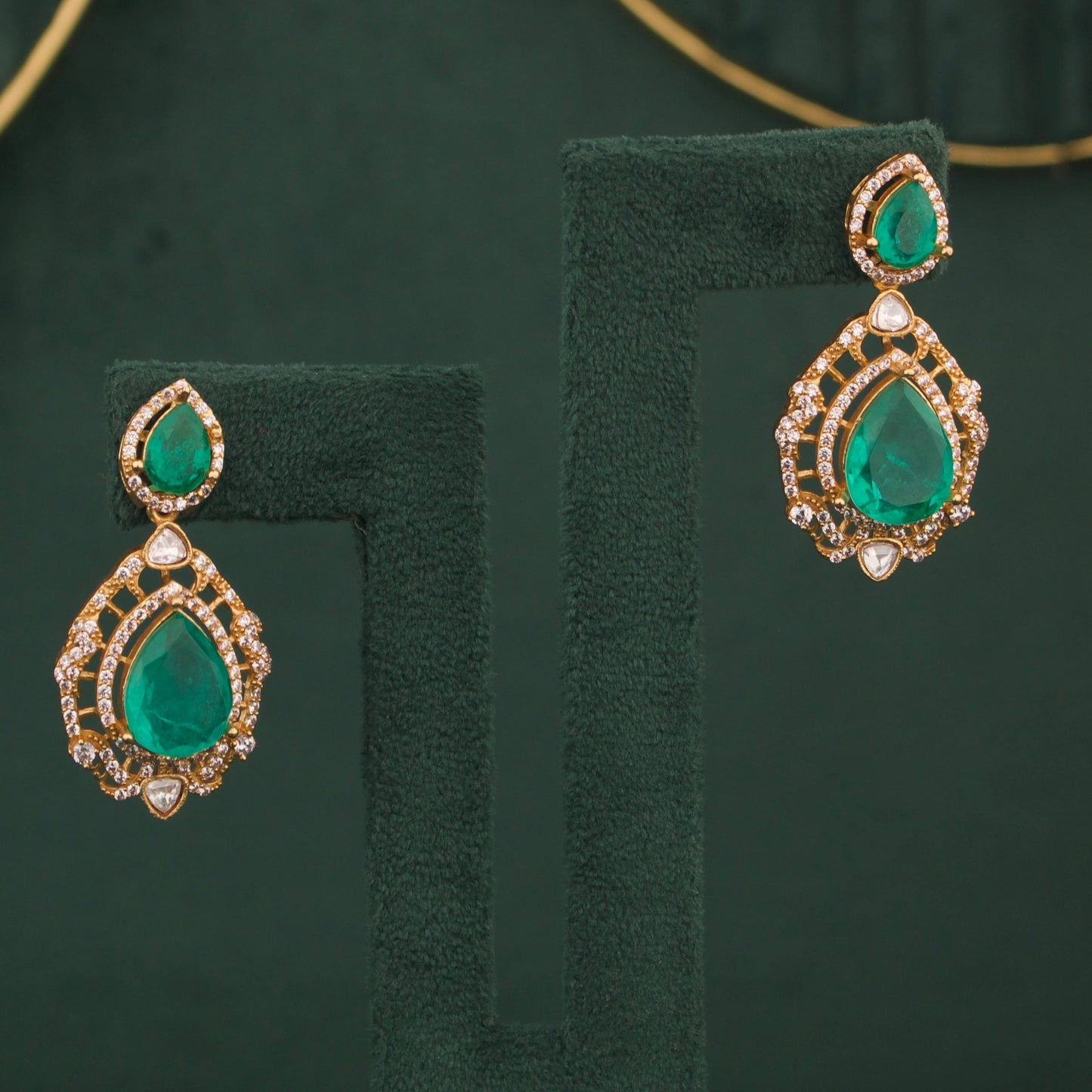 Radiant Victorian Necklace Set With Matching Earrings Styling Angle View 4 - Dulhan Jewels