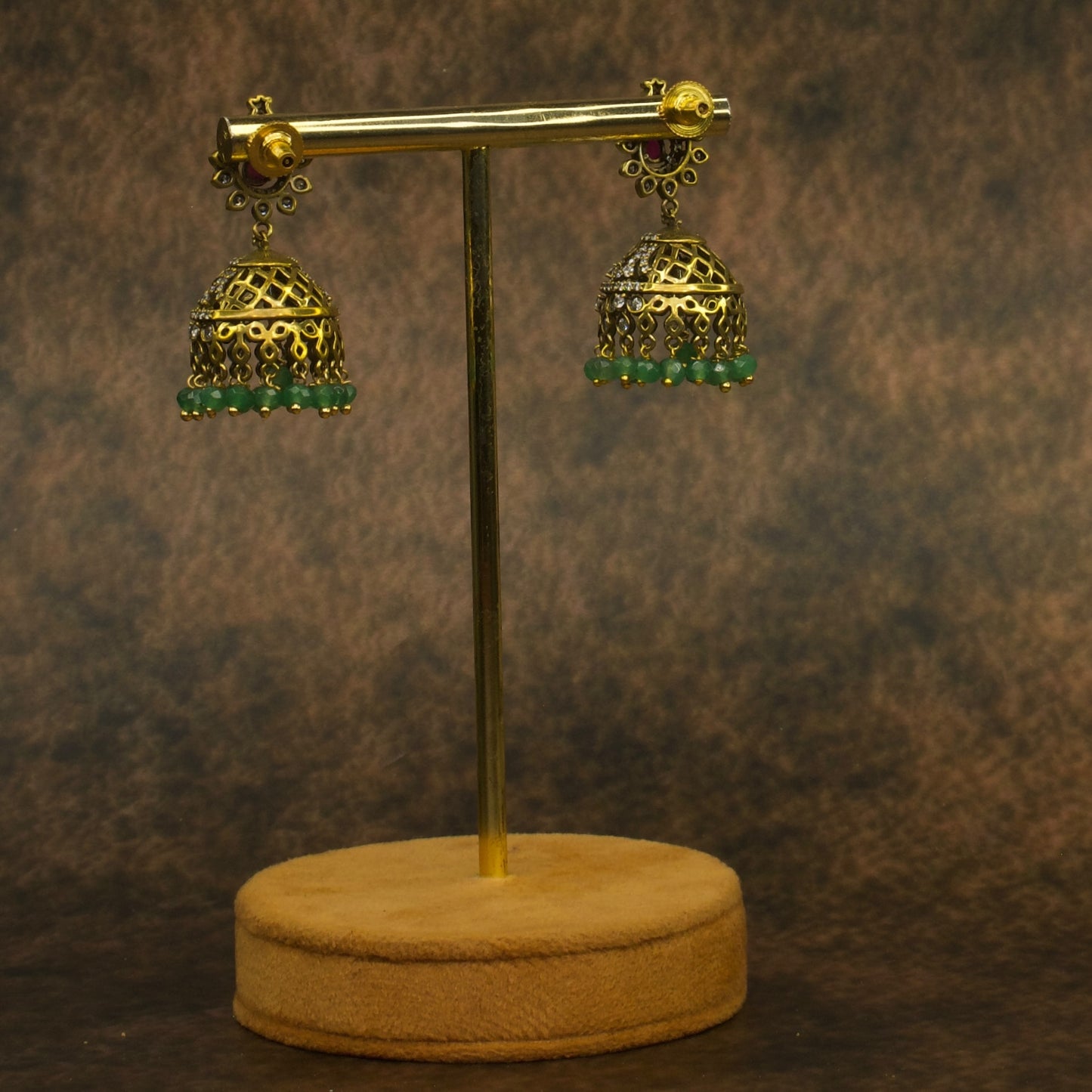 Elegant peacock studded Victorian jhumki earrings