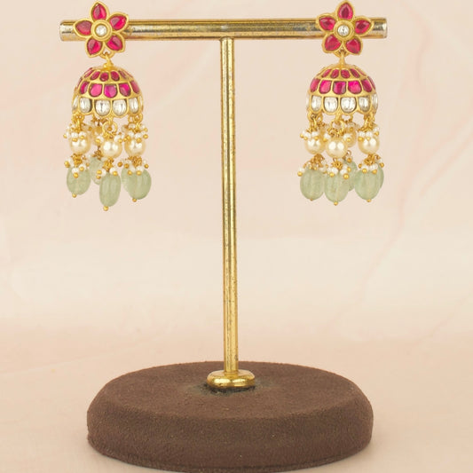Opulent Floral Studded  Jadau Kundan Jhumki Earrings