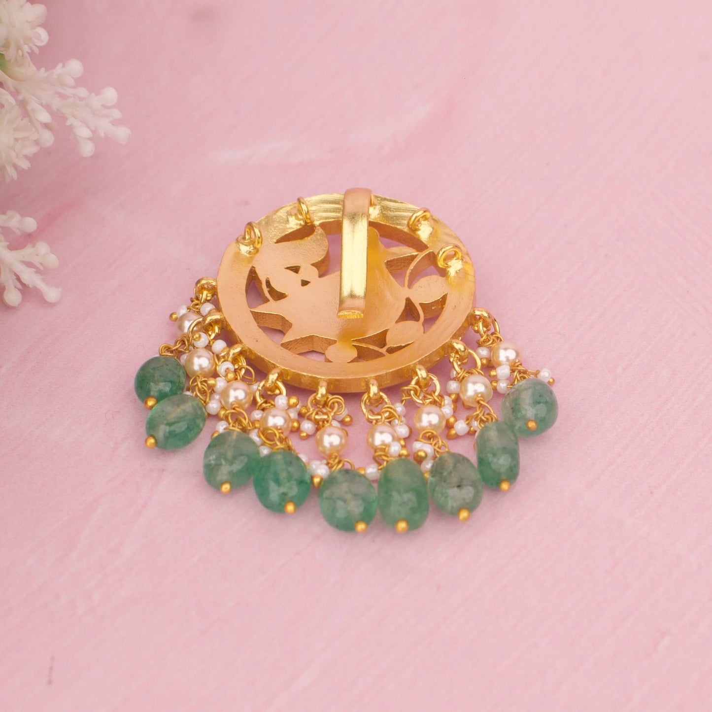 Premium Jadau Kundan Locket With Emerald Beads