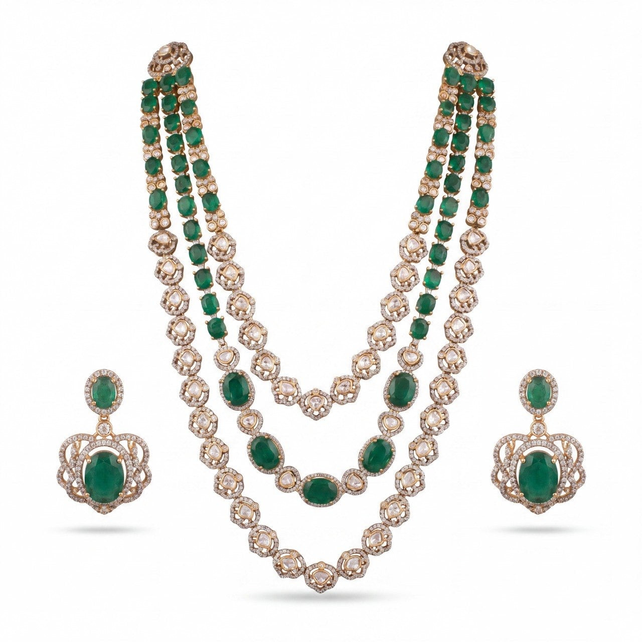 Polki Bridal Multi-Layered Necklace And Earring Set