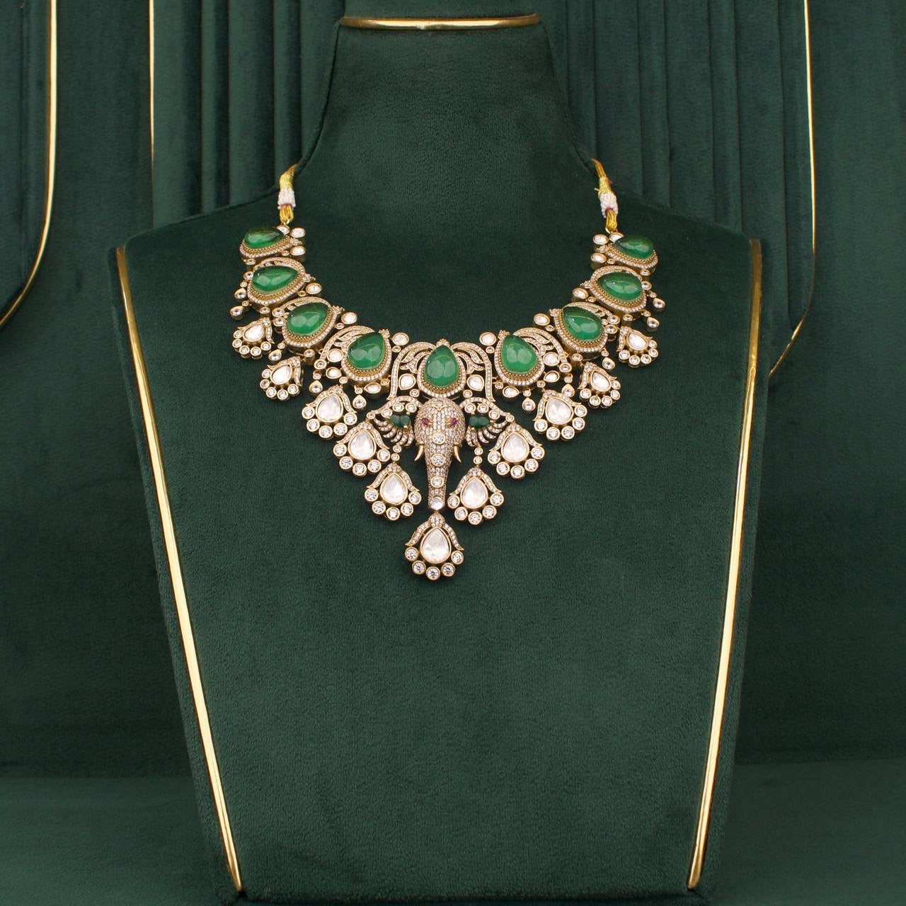 Bridal Victorian Polki Necklace Set With Matching Earrings