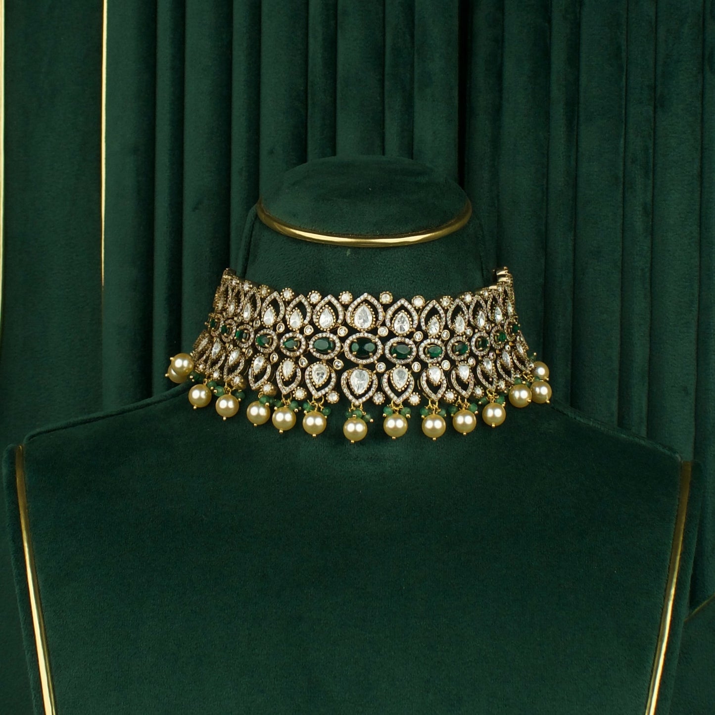 Royal Victorian Polki Choker Necklace Set with Maangtika