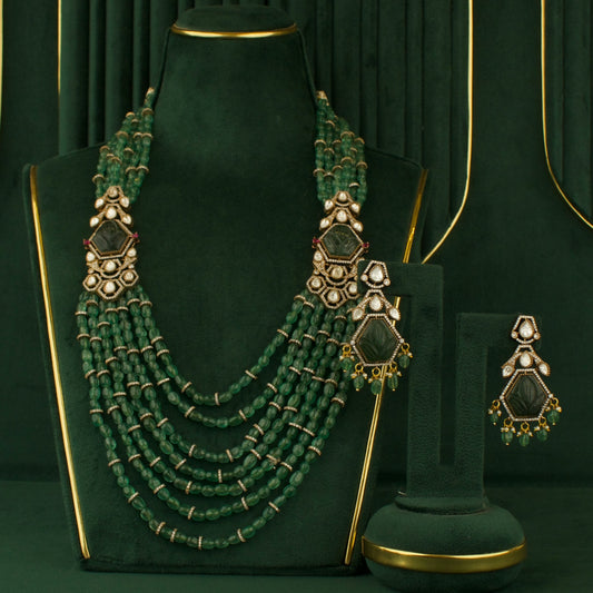 Grand Impressive Design Fusion Kundan & Polki Victorian Beads Necklace Set