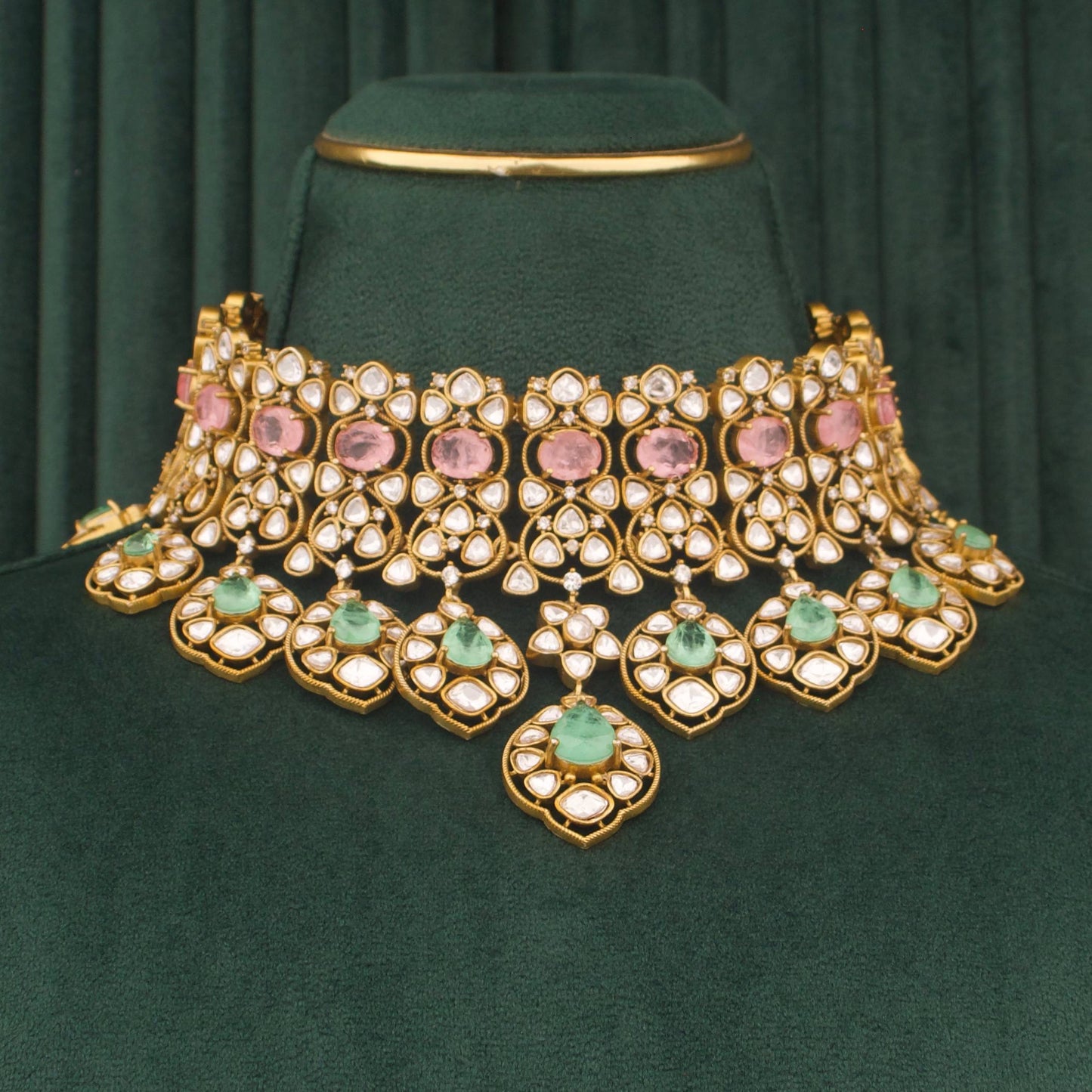 Exquisite Victorian Bridal Choker Necklace Set with Earrings And Maang Tikka