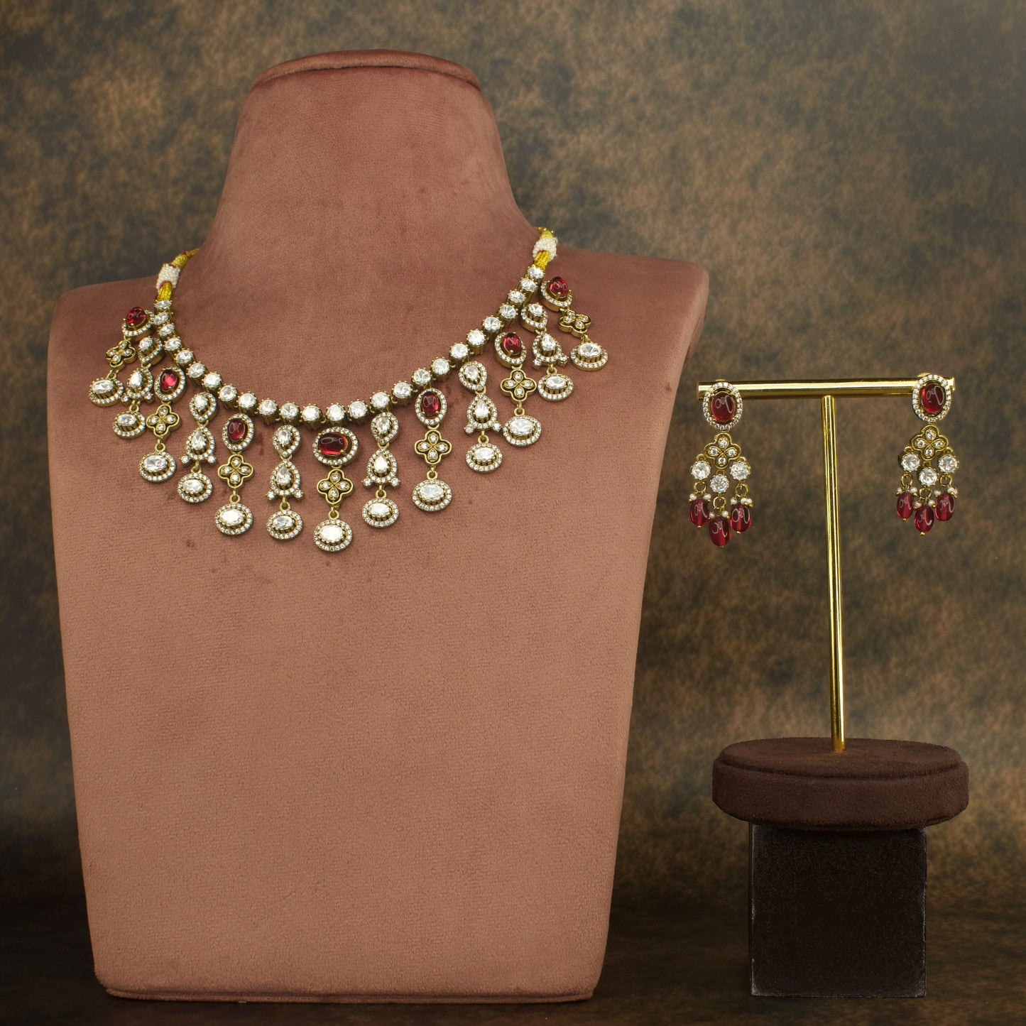 Elegant Victorian Polki Necklace Set with Intricate Design with high quality victorian finish