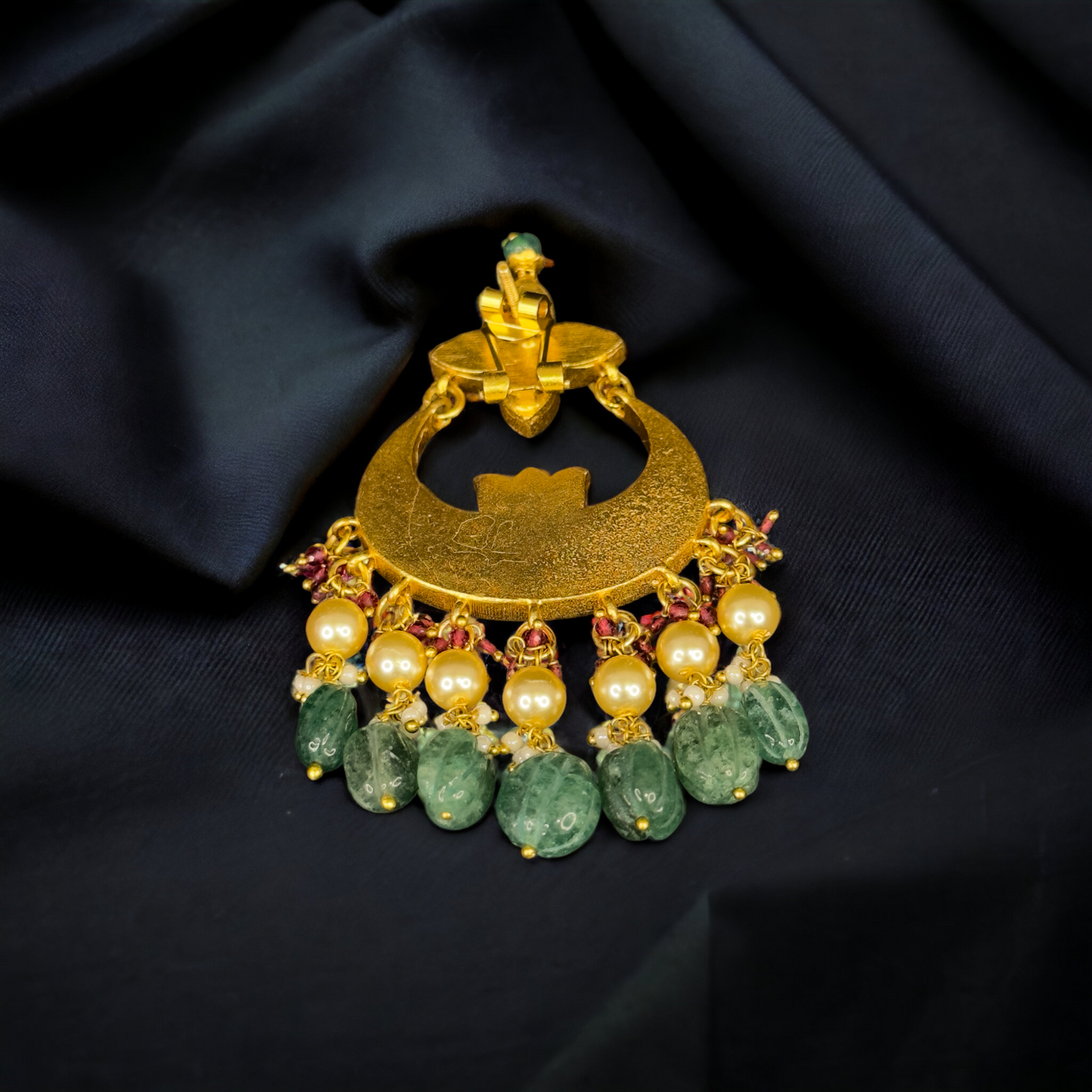 Gold Plated Chandbali Earrings with Beads & Pearls