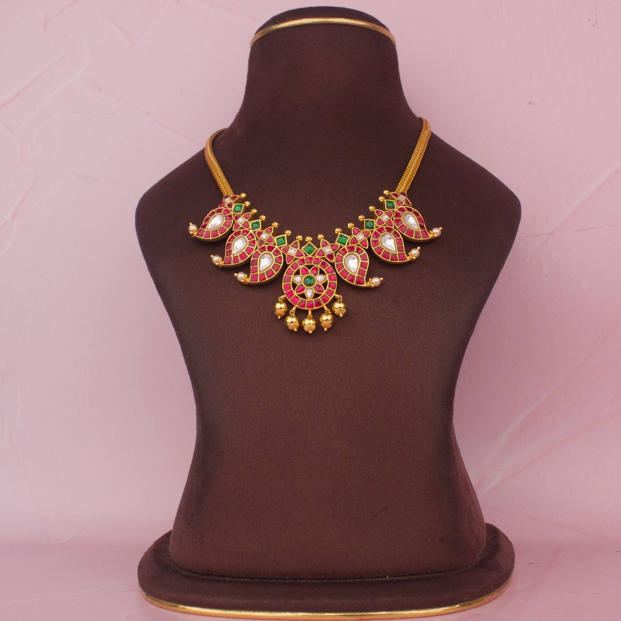 Gold Inspired Jadau Kundan Mango Bottu Locket Necklace