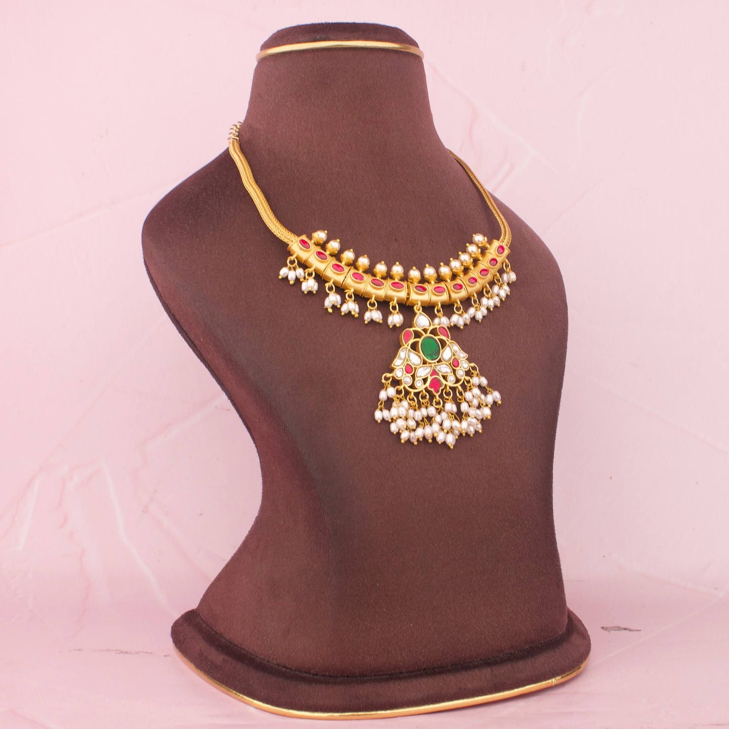 Jadau Kundan Nantad Necklace With Pearl Hangings