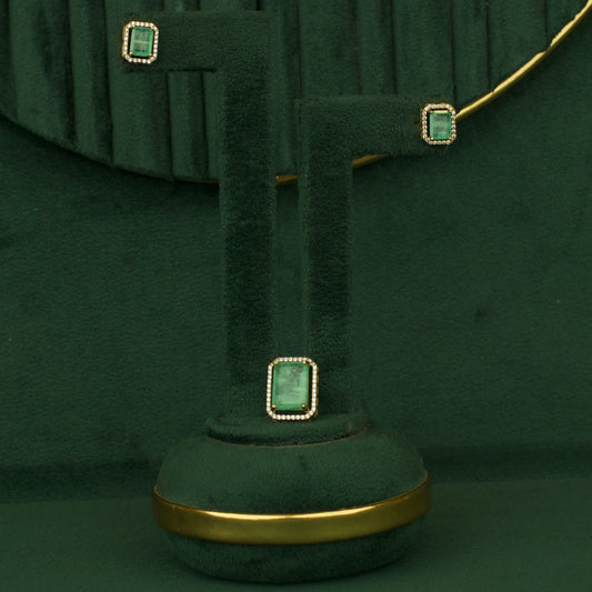 Single Stone Square Design Victorian Pendant Set