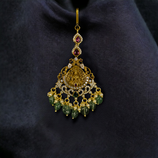 Antique gold finish Victorian Maang Tikka with Laxmi devi motif