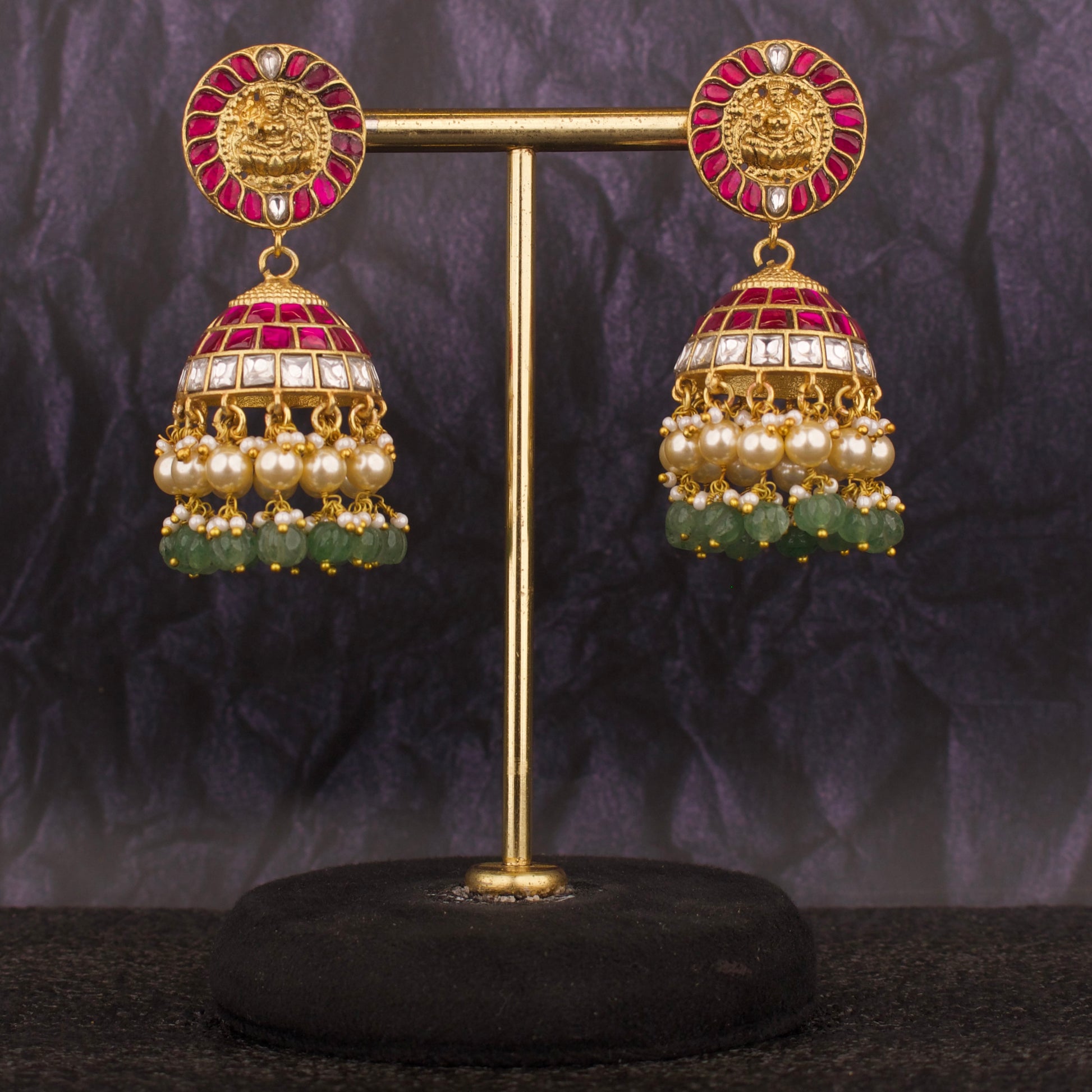 Traditional Laksmi Devi Design studded Jadau  Kundan Jhumki - DULHAN JEWELS