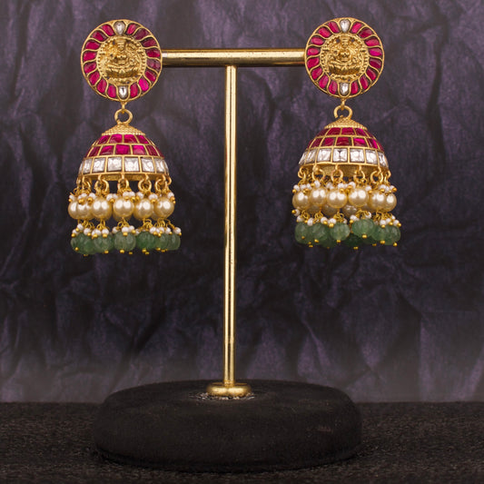 Traditional Laksmi Devi Design studded Jadau  Kundan Jhumki - DULHAN JEWELS