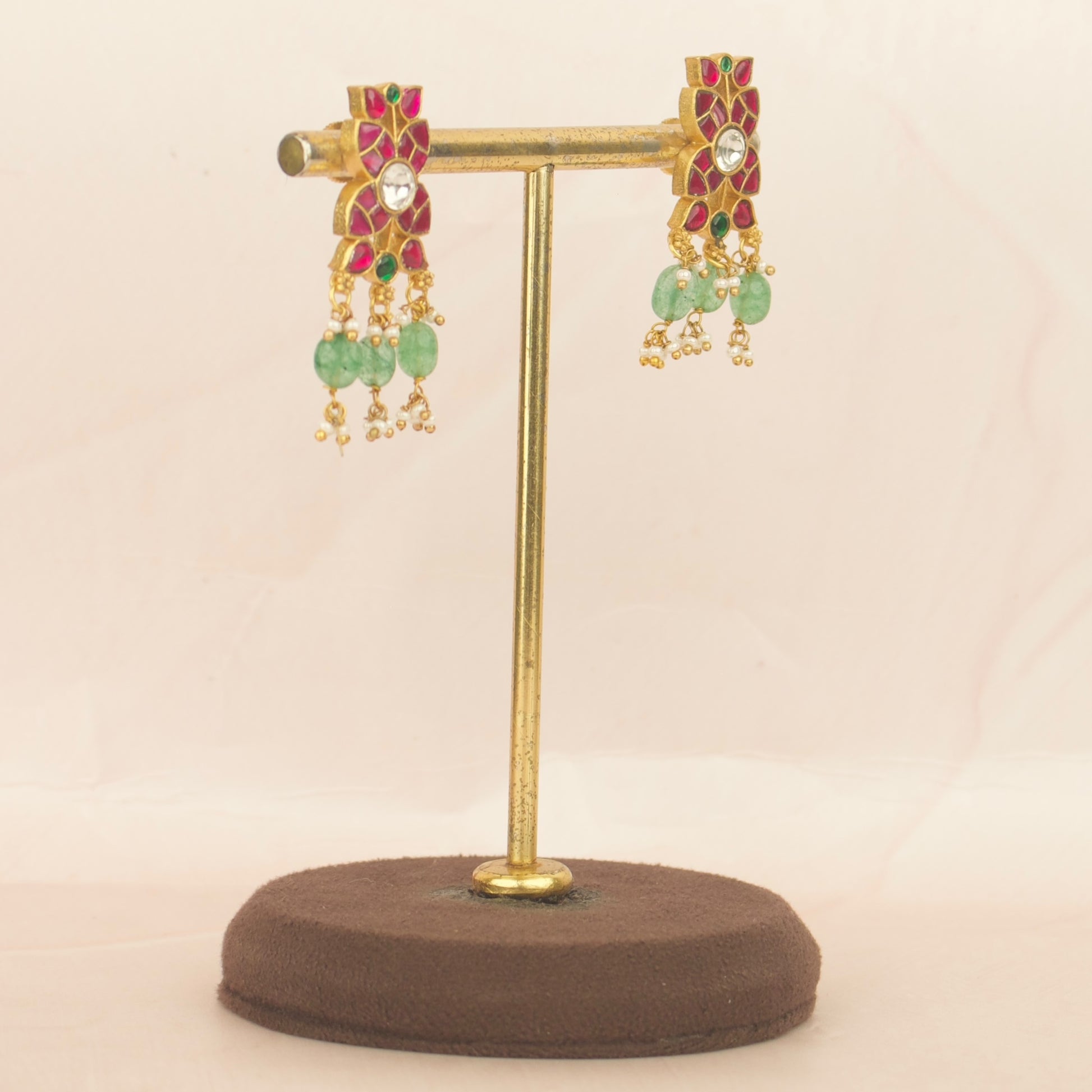 Refined Multi Colored Jadau Kundan Necklace With Matching Earrings