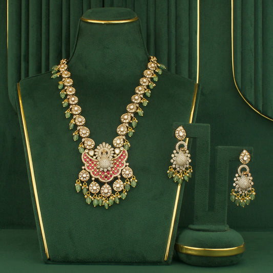 Peacock Design Fusion Kundan & Polki Victorian Necklace Set