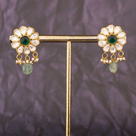 Green Stone Floral Jadau Kundan Earrings