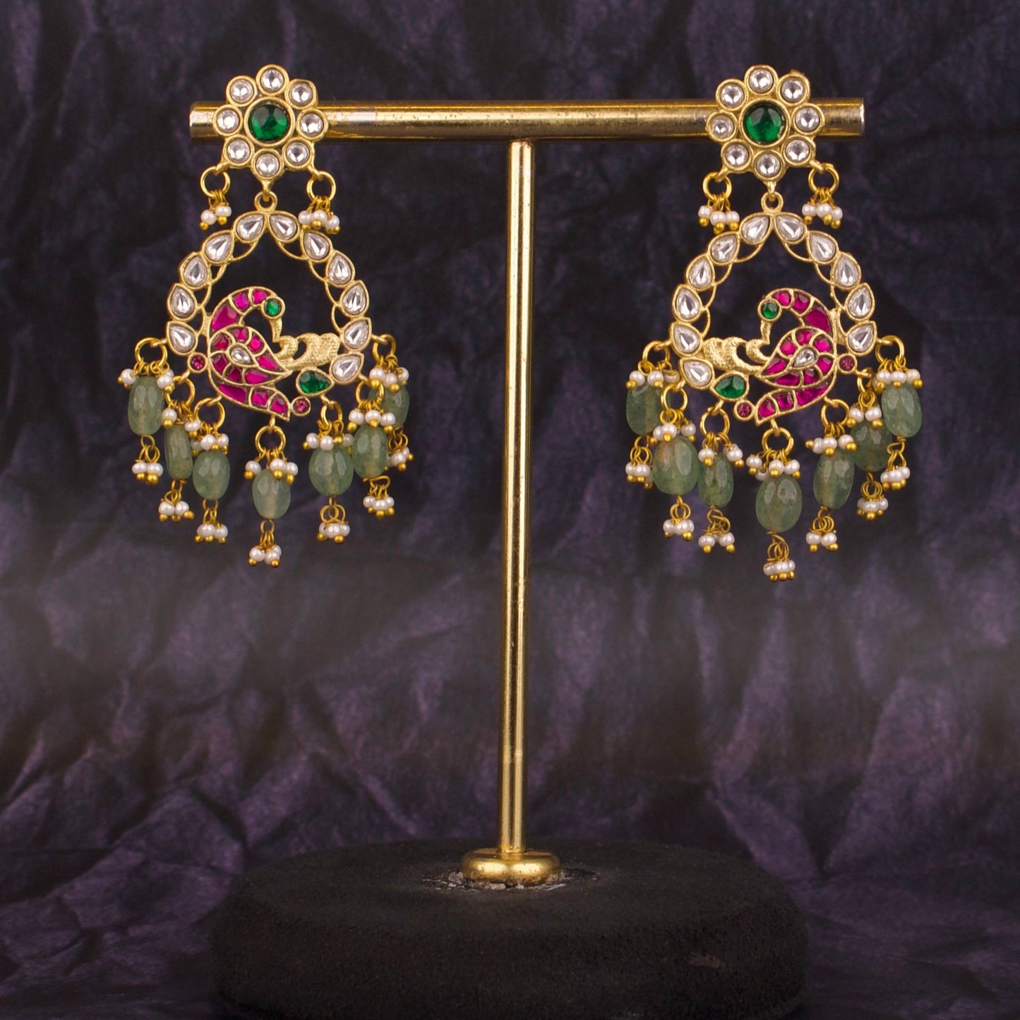 Floral Studded Jadau Kundan Chandbali Earrings