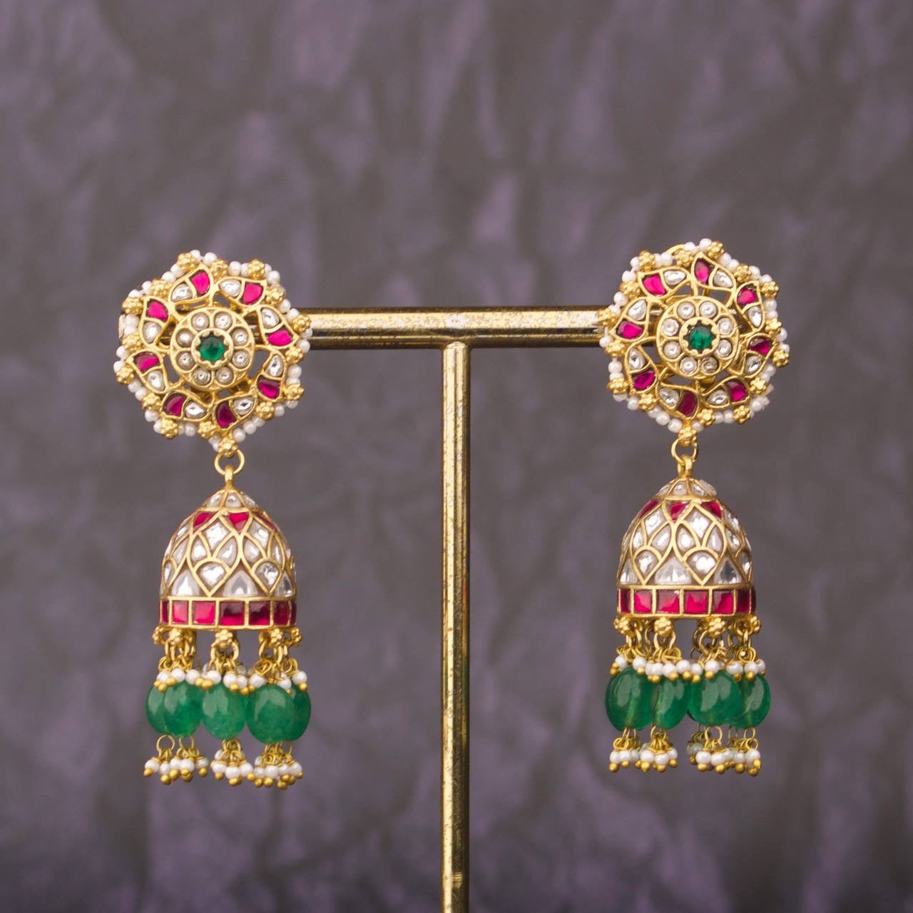 Refined Jadau Kundan Jhumki Earrings With Hangings