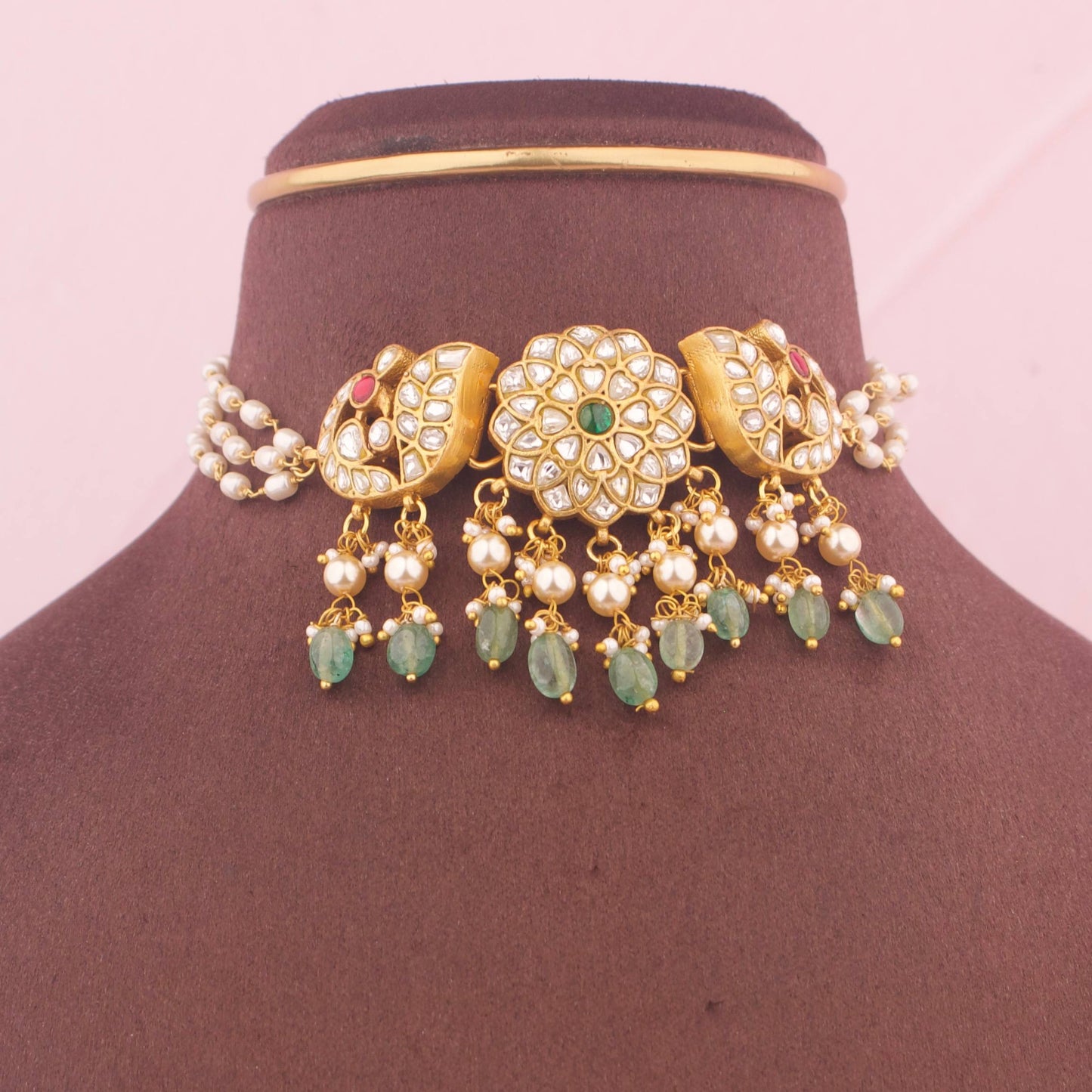 Elegant Jadau Kundan Choker With Green Drops
