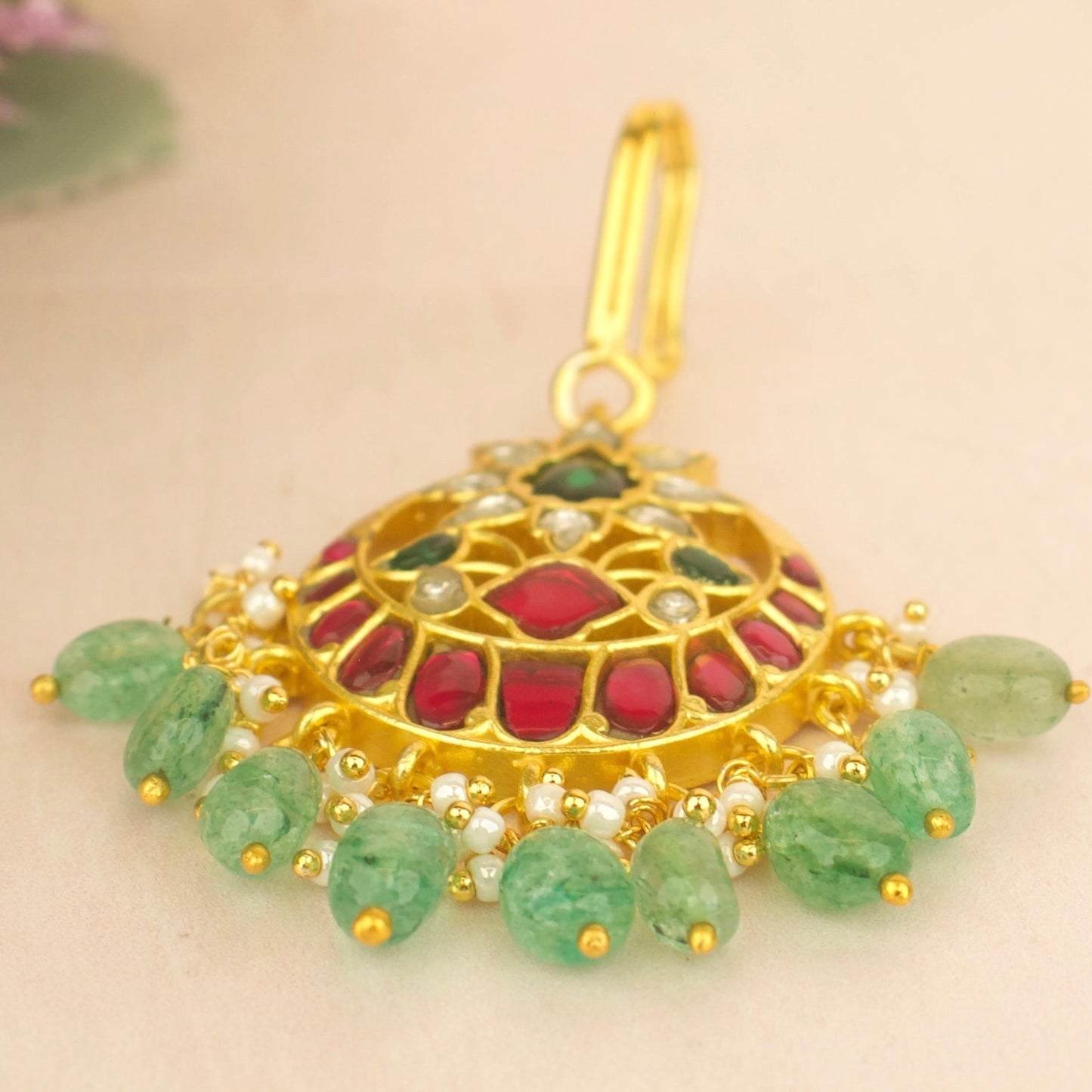 Majestic Jadau Kundan Maang Tikka In Chand Shaped Floral Design